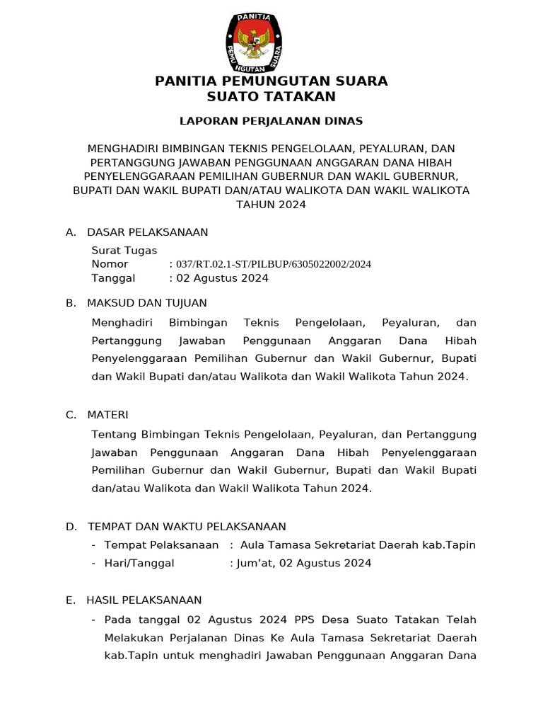 Laporan Perjalanan Dinas Pemilu 2024 | PDF