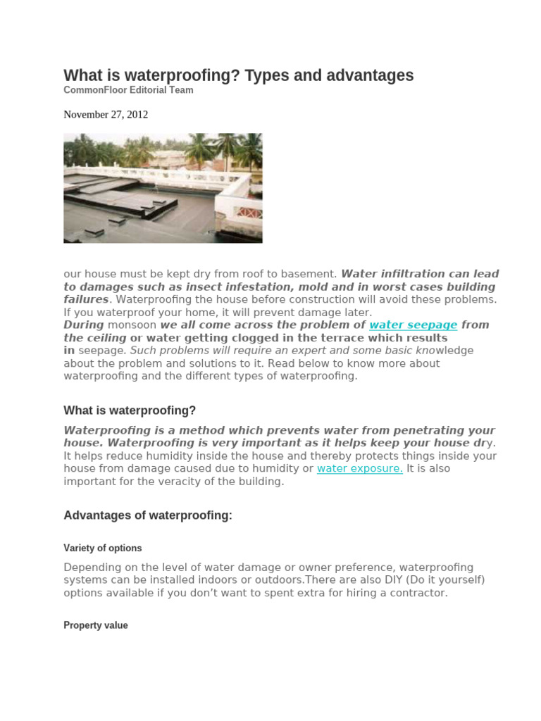 What is waterproofing | PDF | Building Technology | Civil Engineering