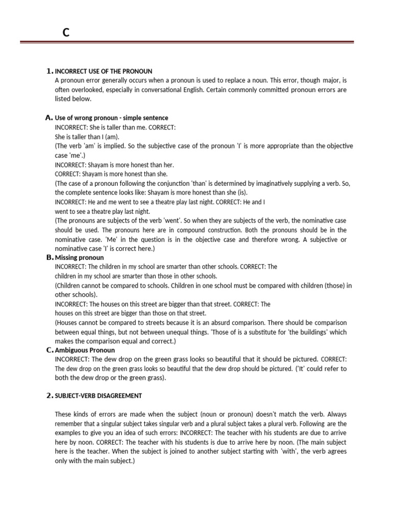 Common Pronoun and Grammar Errors | PDF | Grammatical Number | Adjective