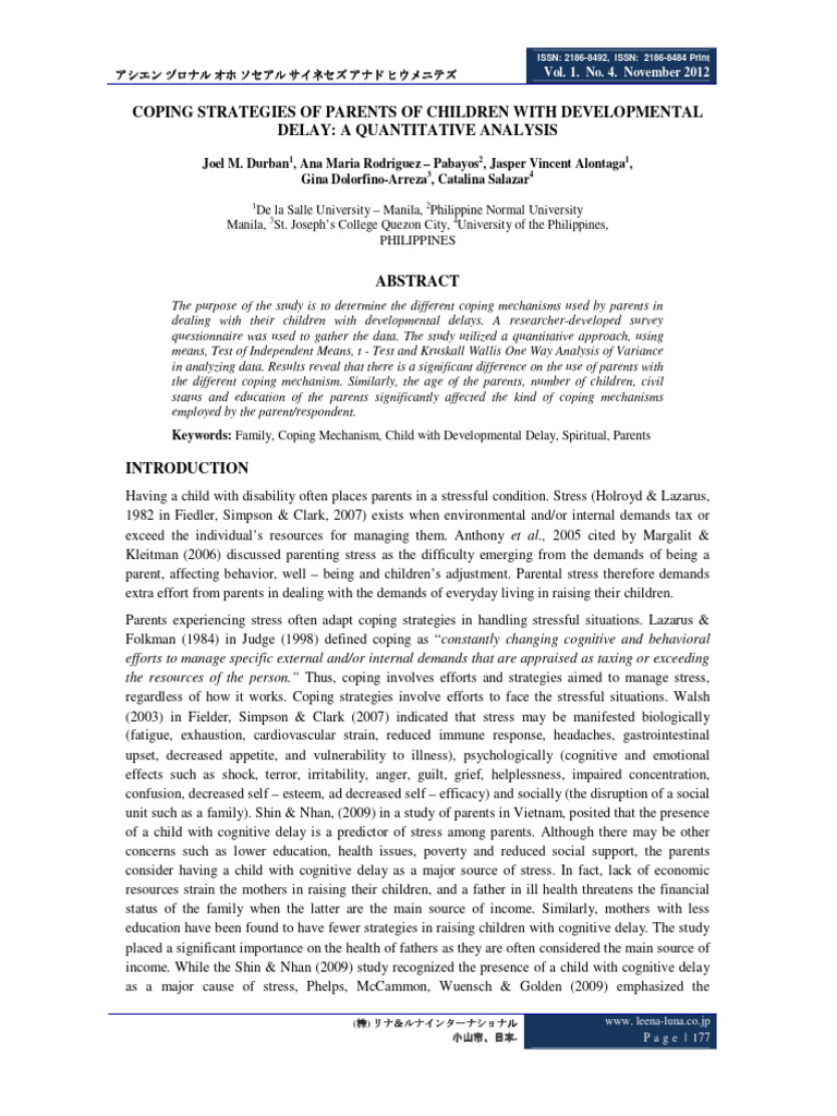Coping Strategies of Parents of Children | PDF | Developmental ...