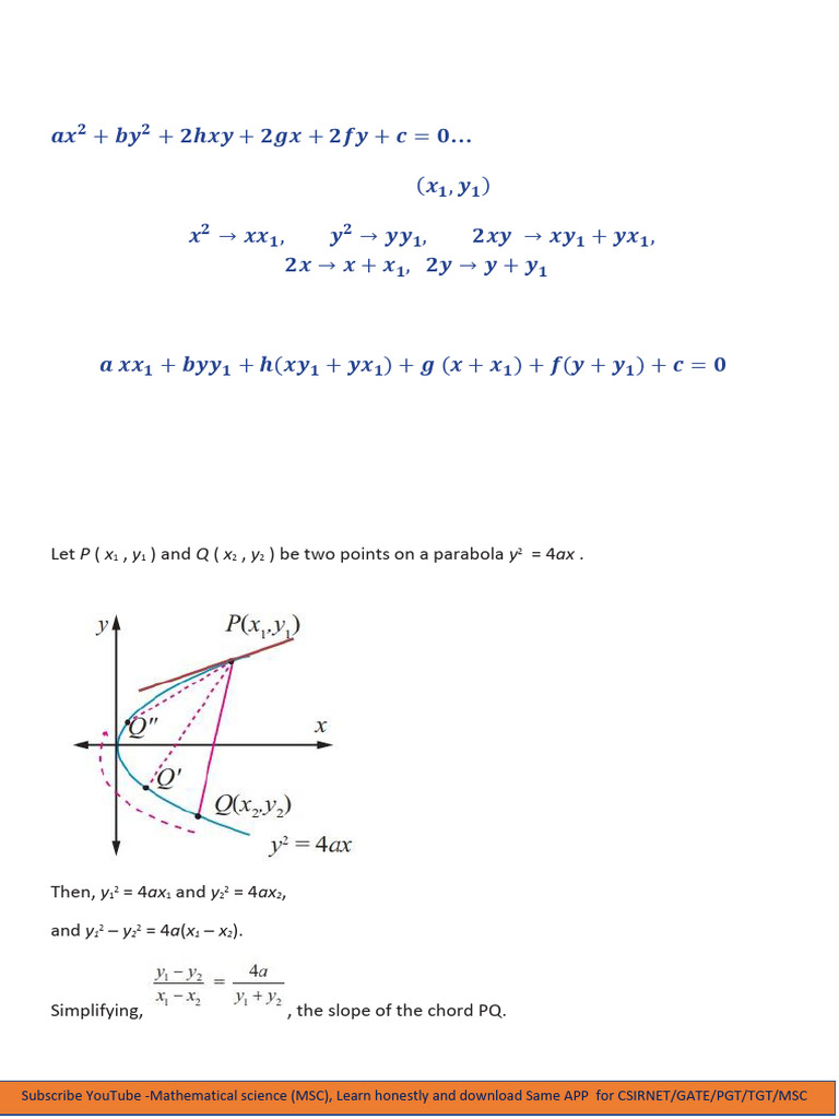 General Equation of Conic Is (1) General Equation For Tangent at Point ...