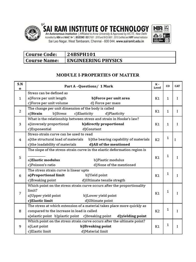 24bsph101 Engg Physics Question Bank - Docx-1 | PDF | Waves | Bending