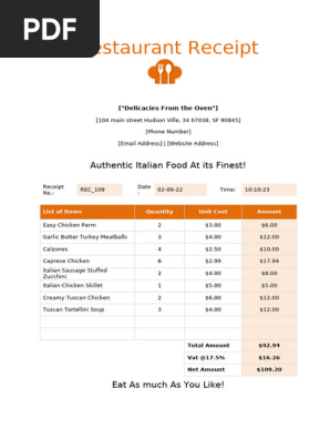 Simple Restaurant receipt