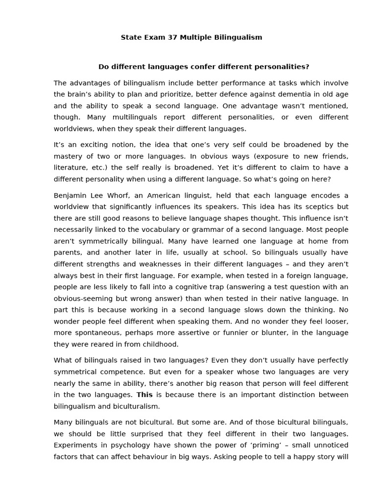 Bilingualism and Personality Differences | PDF | Multilingualism ...