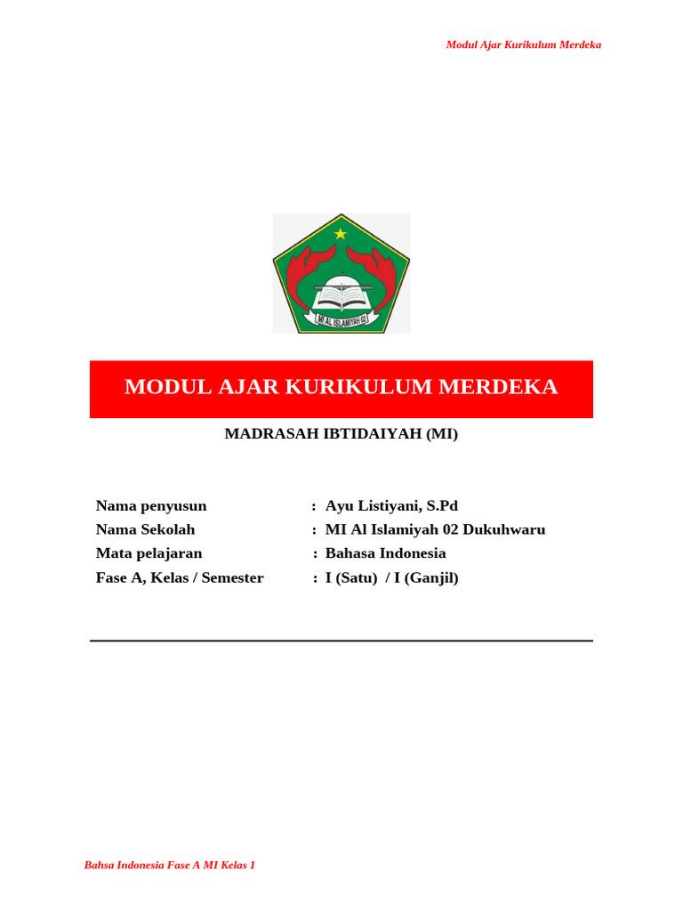 Modul Ajar Bahasa Indonesia Kelas 1 | PDF | Seni & Disiplin Bahasa