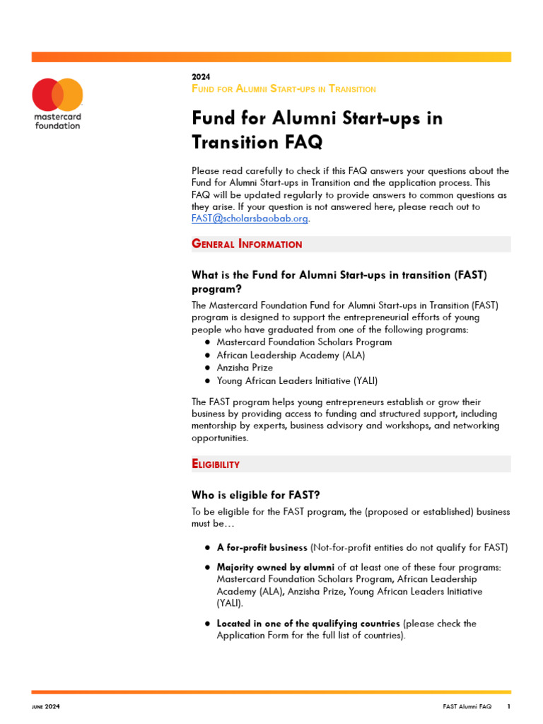 Mastercard FAST Program for Alumni | PDF
