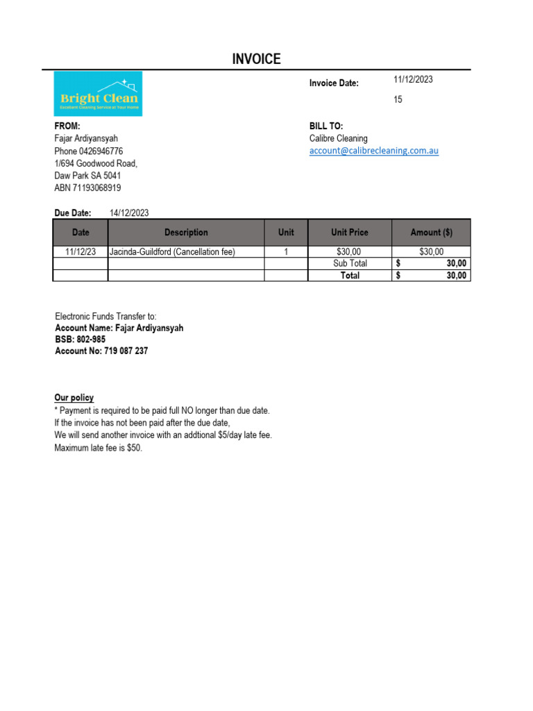 Invoice 16 - Calibre Cleaning | PDF