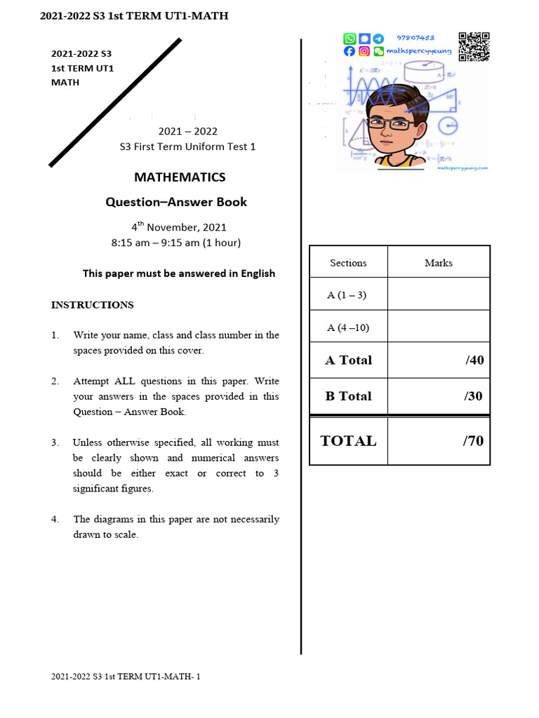 S3 1st Term Math Test 2021-2022 | PDF | Interest | Mathematics