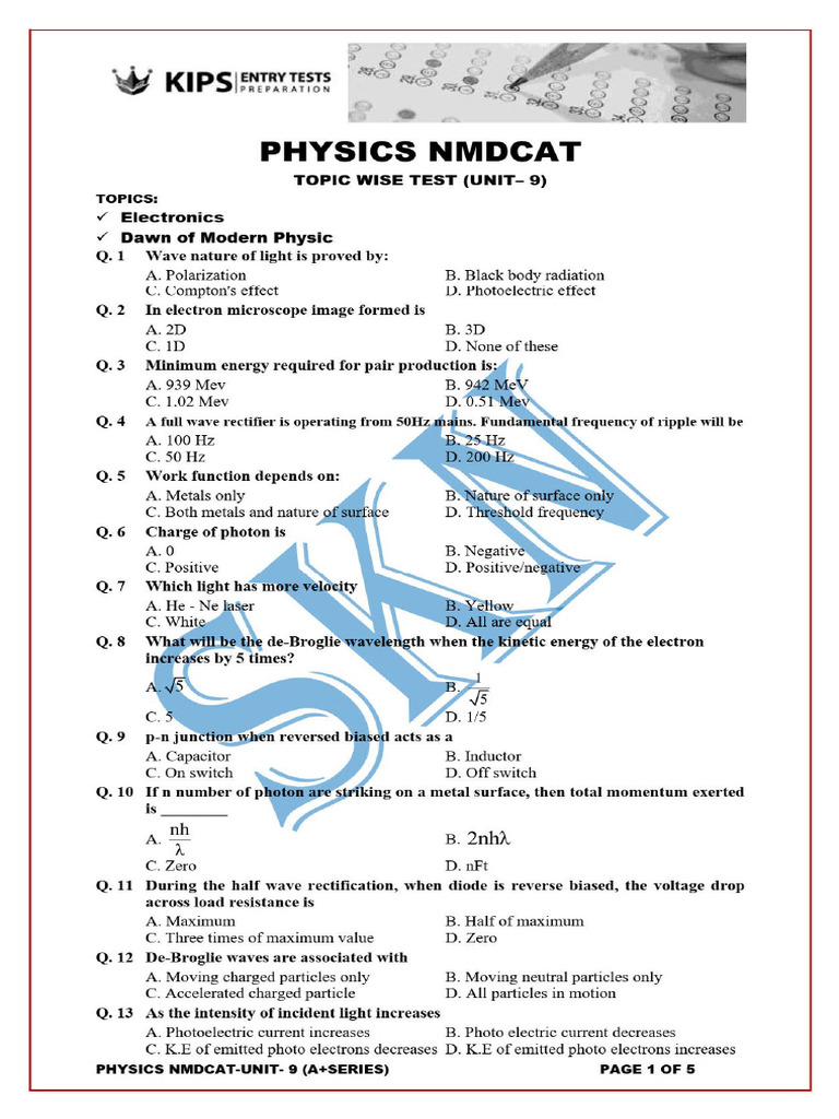 Physics Unit 9 (Electron and Dawn of Modern Physics) Kips CTS 1 Sep ...