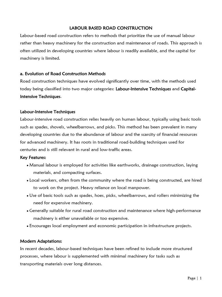 Labour-Based Road Construction Overview | PDF | Road | Infrastructure