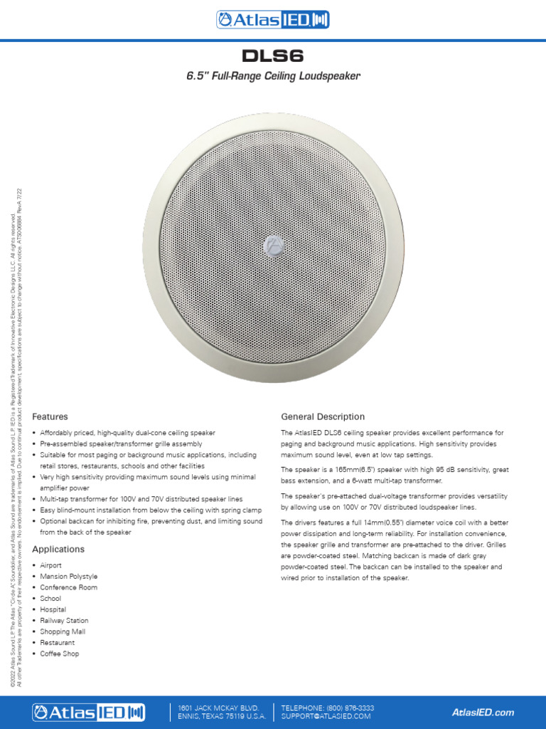 DLS6 Wallmount Ceiling Speaker Overview | PDF | Loudspeaker | Transformer