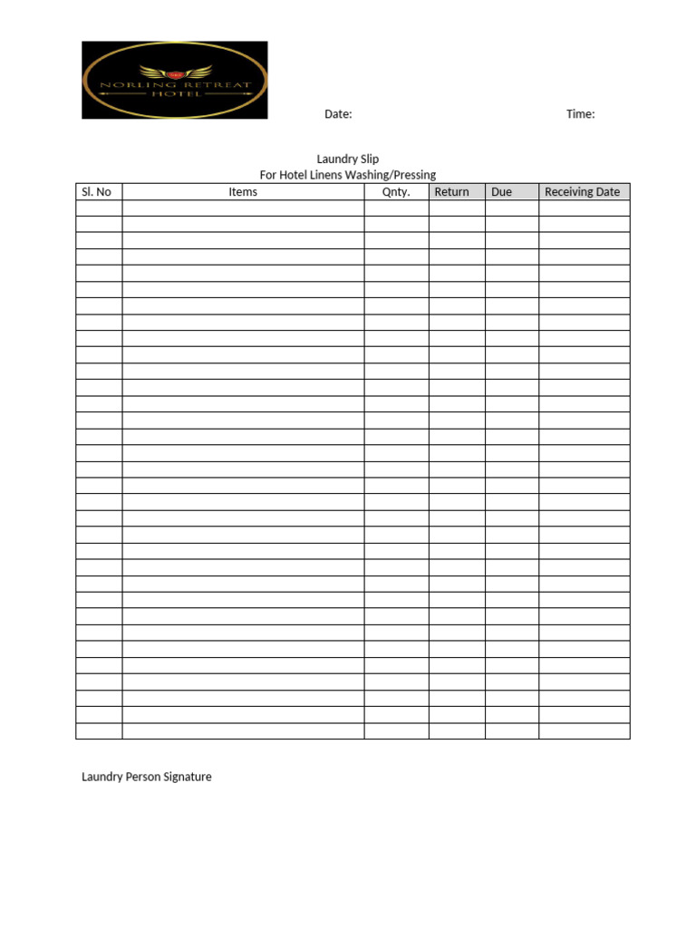 Hotel Laundry Slip Template | PDF | Law