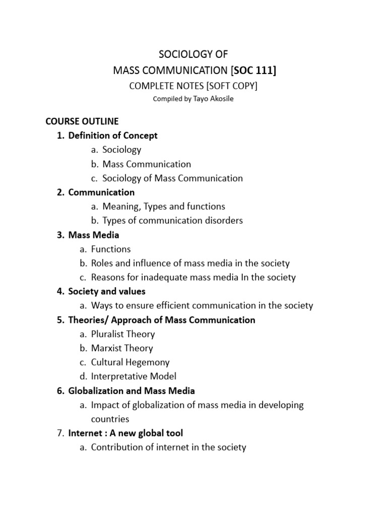 Soc 111 Complete Note by Kingsley Ijomah-1 | PDF | Communication | Speech