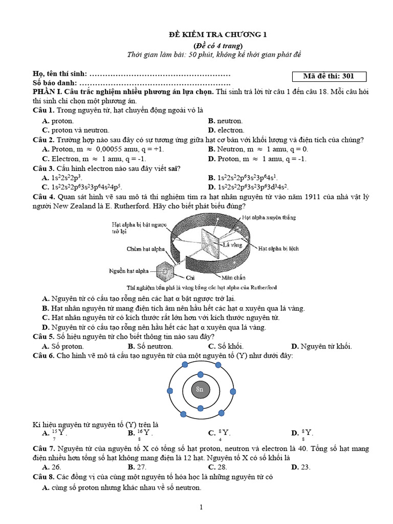 Đề KT Chương 1 | PDF