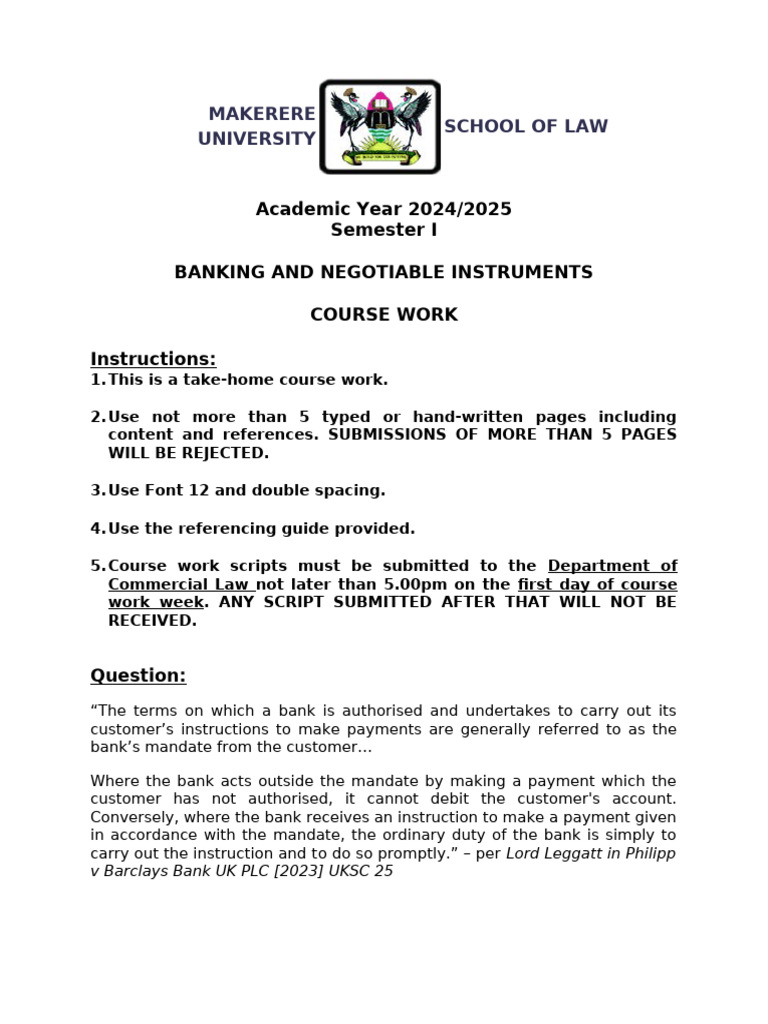 Banking Coursework 2024 | PDF