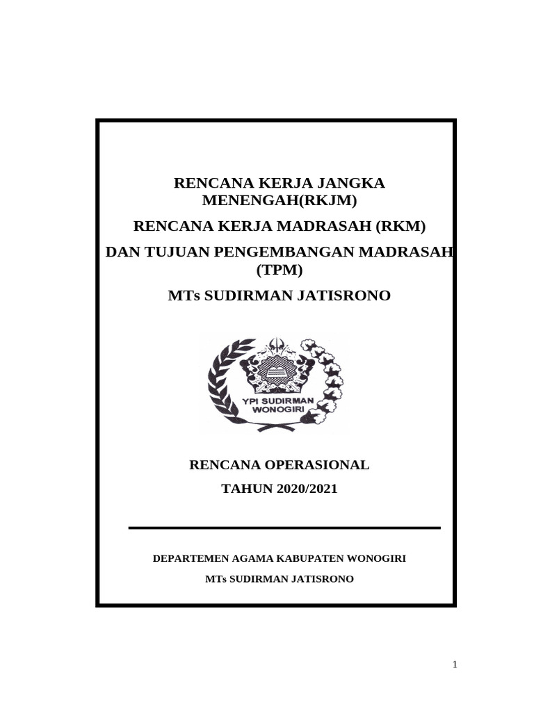 Rencana Kerja Madrasah MTs Sudirman 2020 | PDF