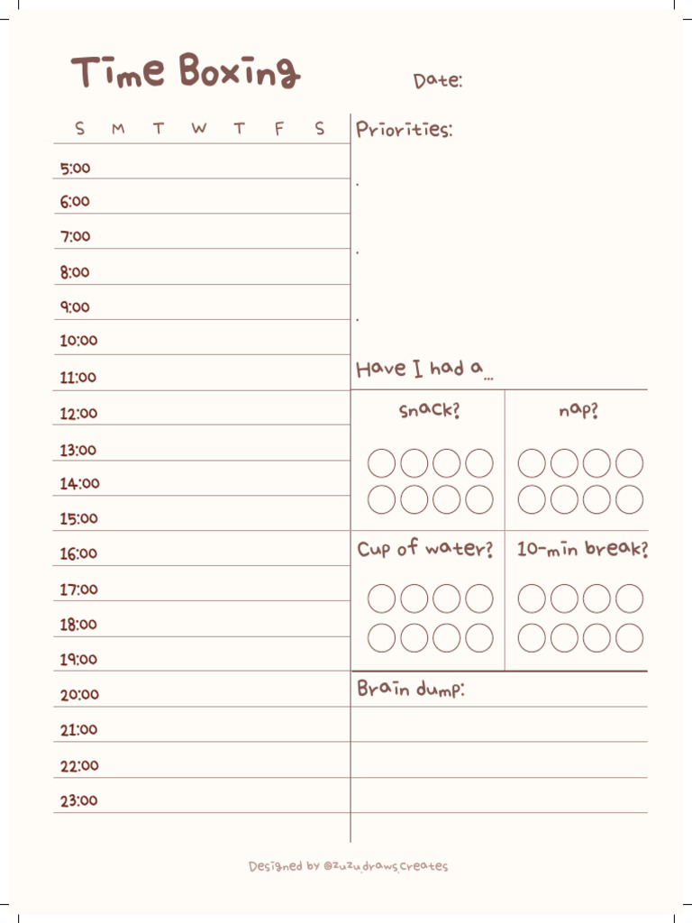PDF PRINTABLE Time Boxing ADHD-friendly Daily Planner X Zuzu | PDF ...