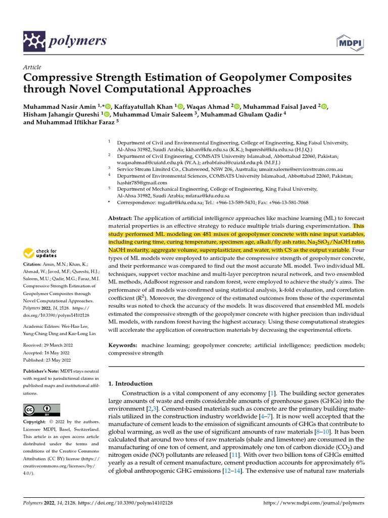 Compressive Strength Estimation of Geopolymer | PDF | Machine Learning ...