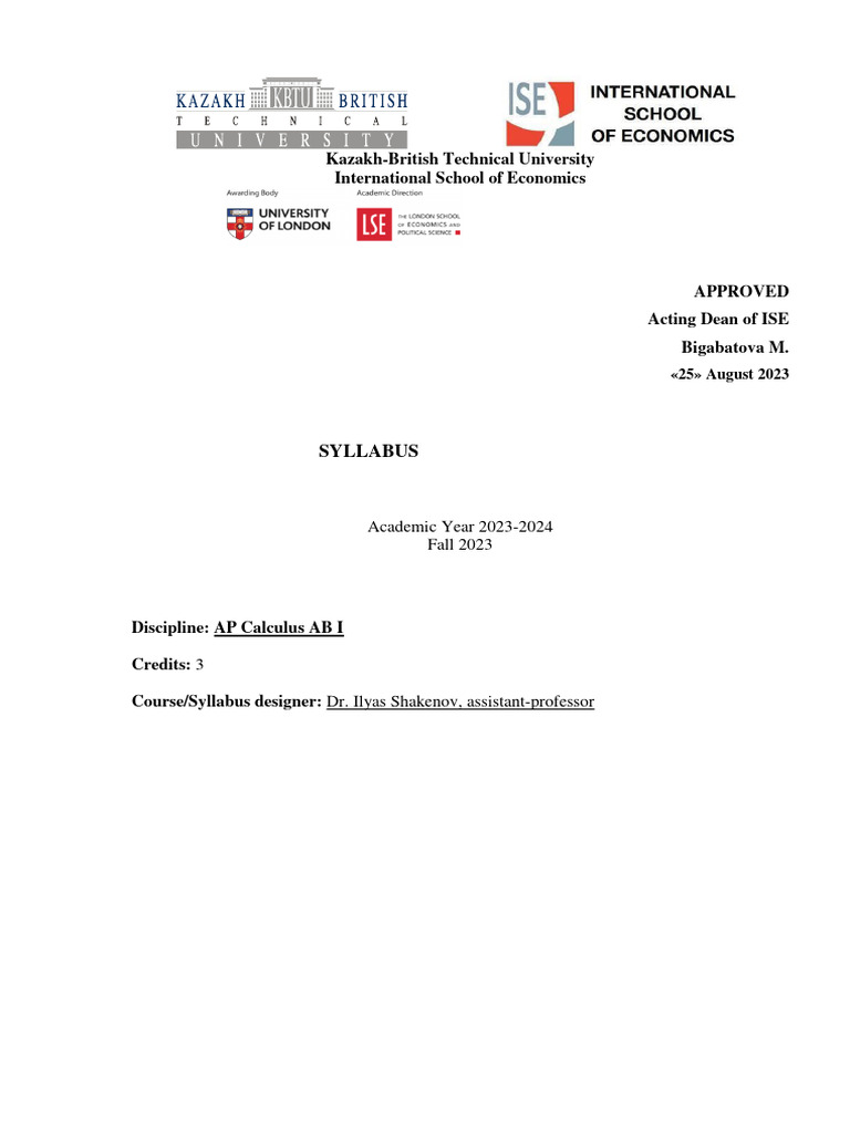 AP Calculus Syllabus - Fall - 2023 | PDF | Trigonometric Functions ...
