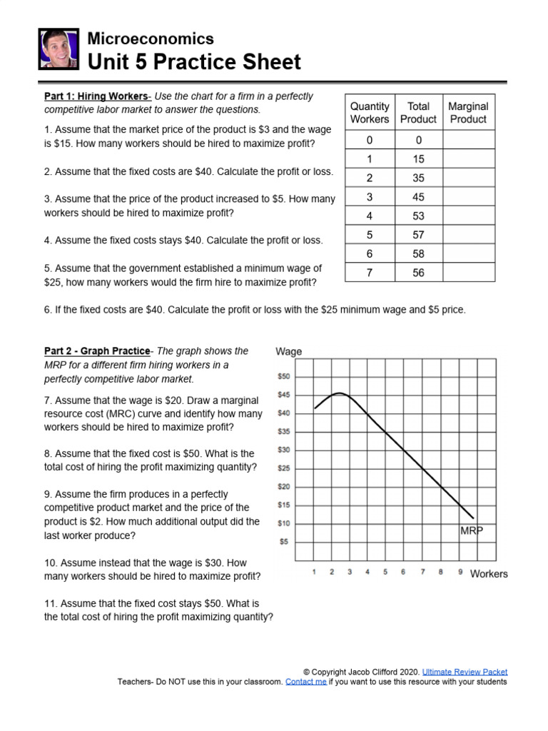 Micro Unit5 Practice Sheet Pdf Labour Economics Profit Economics
