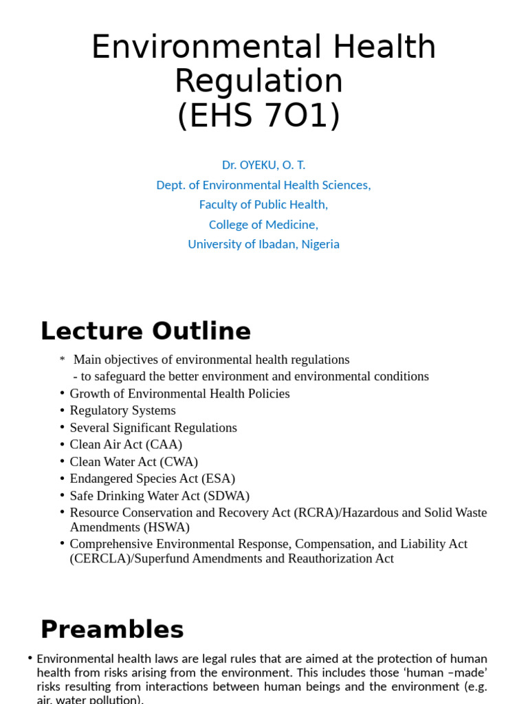 Overview of Environmental Health Regulations | PDF | Resource ...