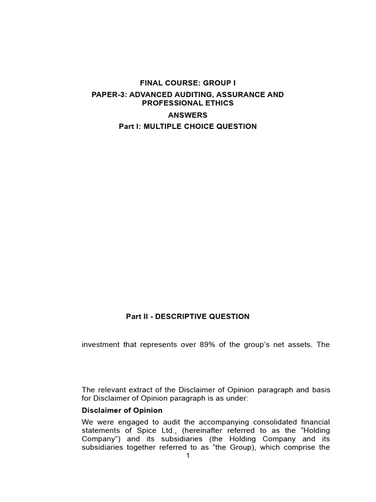 Advanced Auditing Mock Test Paper 2024 | PDF | Audit | Financial Statement