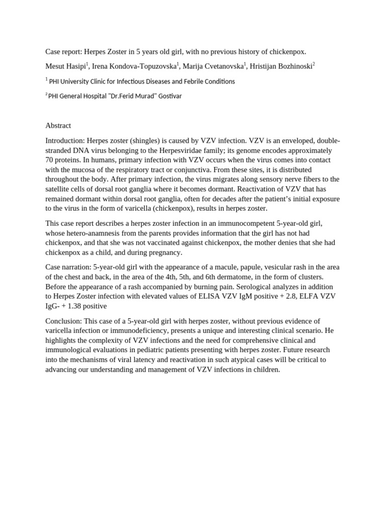 Herpes Zoster Case report final version PDF Virus Causes Of Death