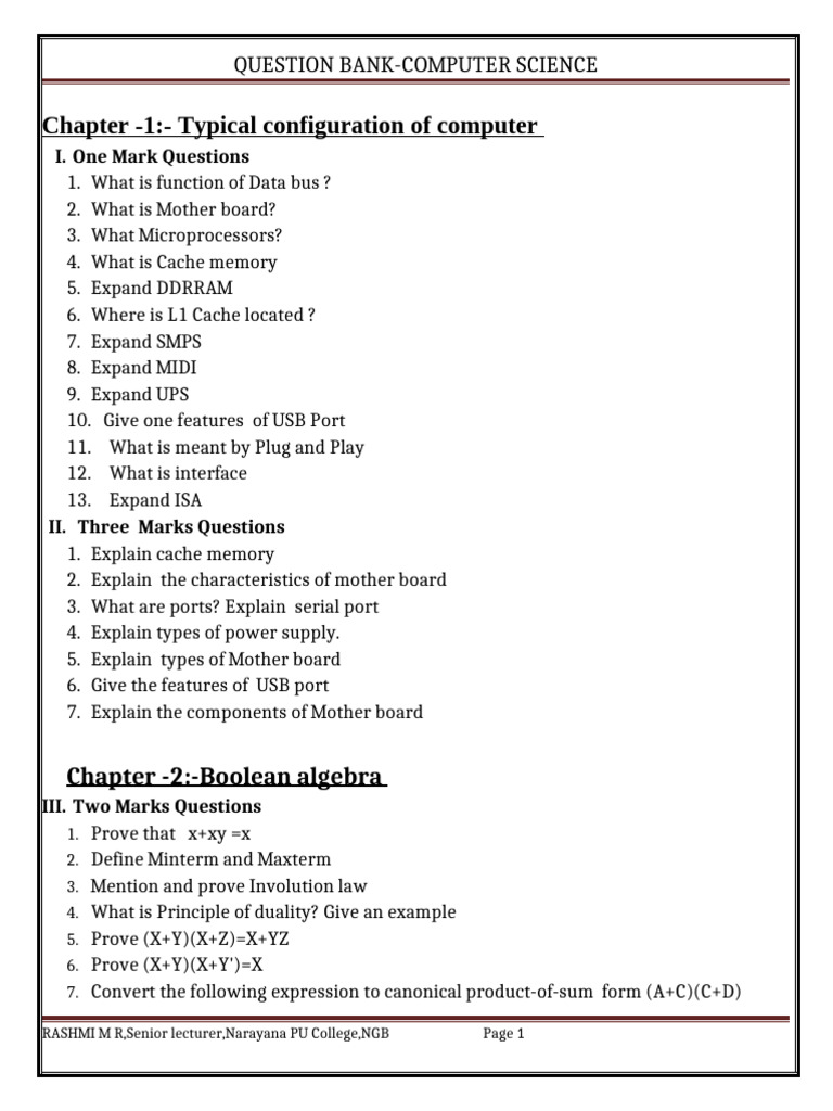 Ii Pu CS Important Questions - Final Rashmi Madam | PDF | Relational ...