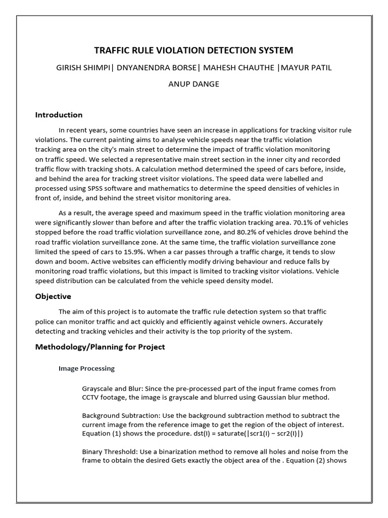TRAFFIC RULE VIOLATION DETECTION SYSTEM(copyright) | PDF | Traffic ...