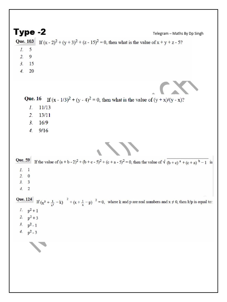 Algebra Type - 2 by DP Singh | PDF