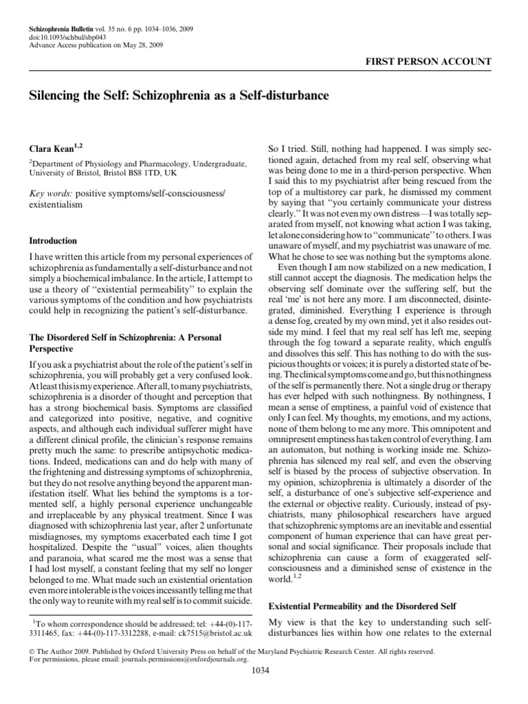 Kean, C. - Silencing The Self - Schizophrenia As A Self-Disturbance ...