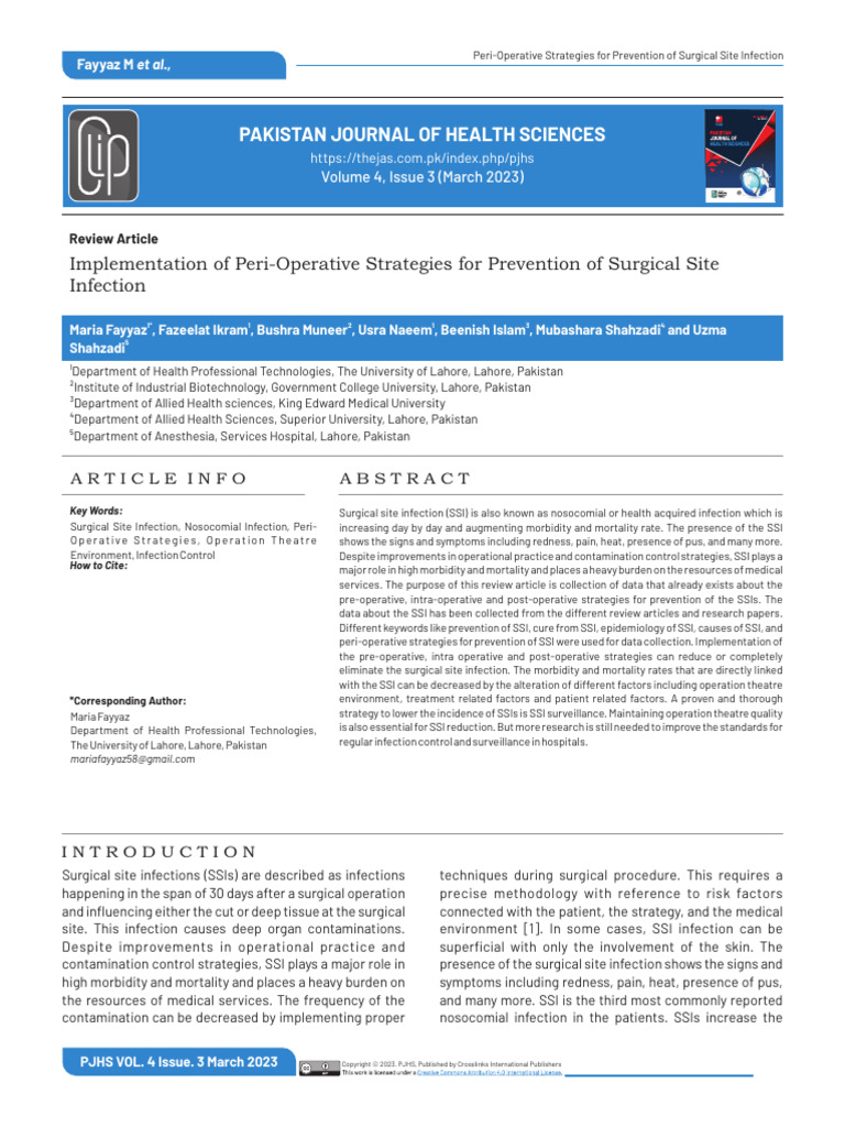 Implementation of Peri-Operative Strategies For Prevention of Surgical ...