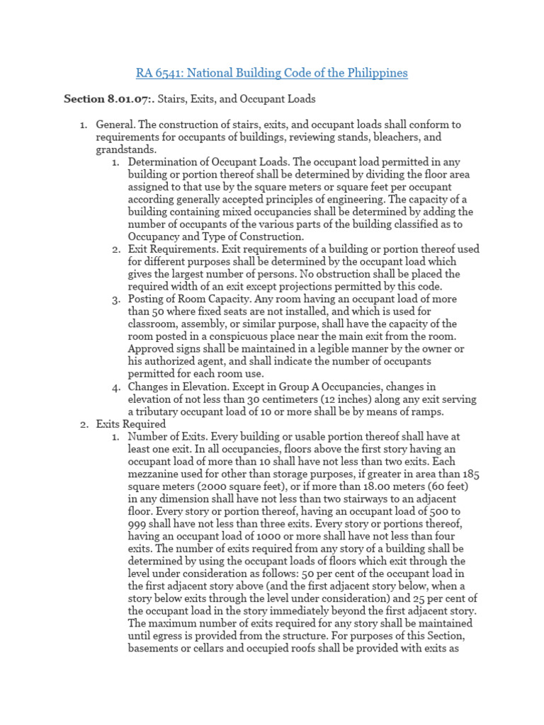 Stair and Exit Requirements RA 6541 | PDF | Stairs | Door
