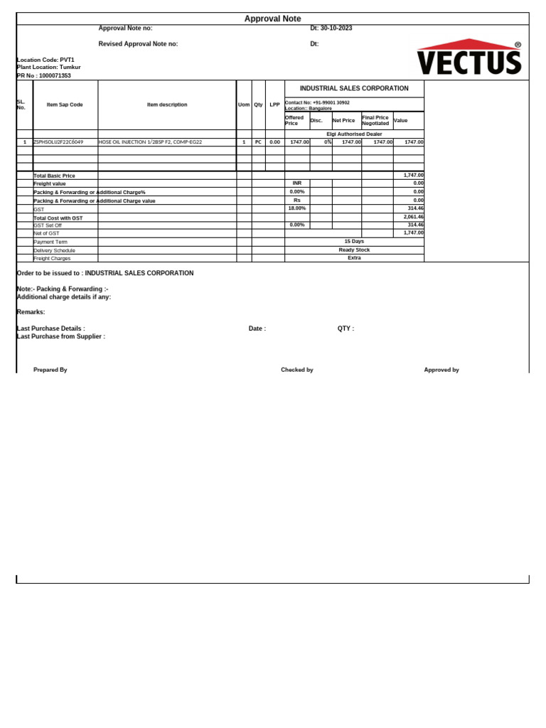Approval Note for Purchase Orders | PDF