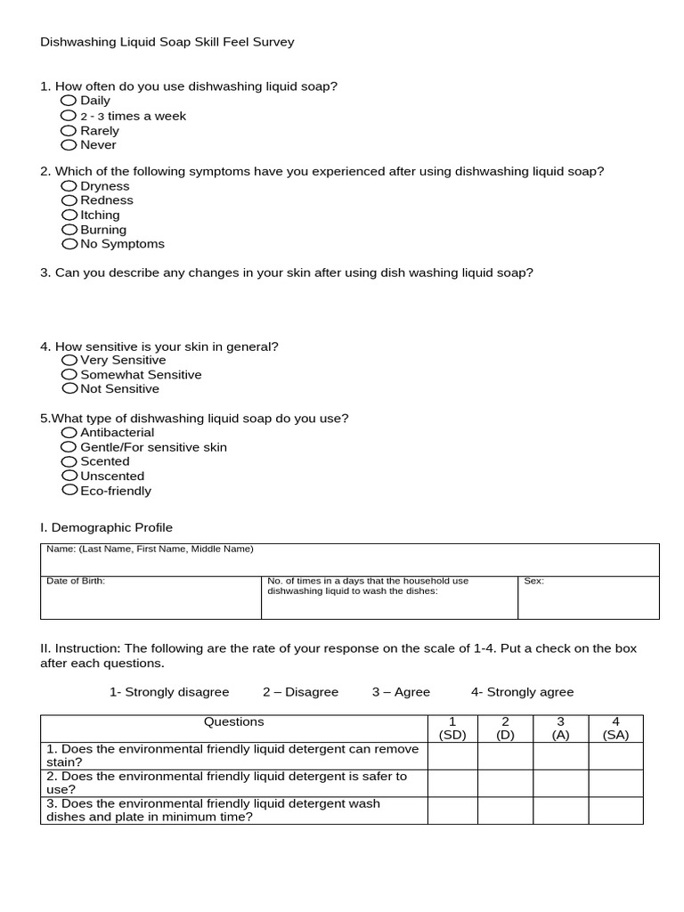 Dishwashing Liquid Soap Skill Feel Survey | PDF | Self-Improvement