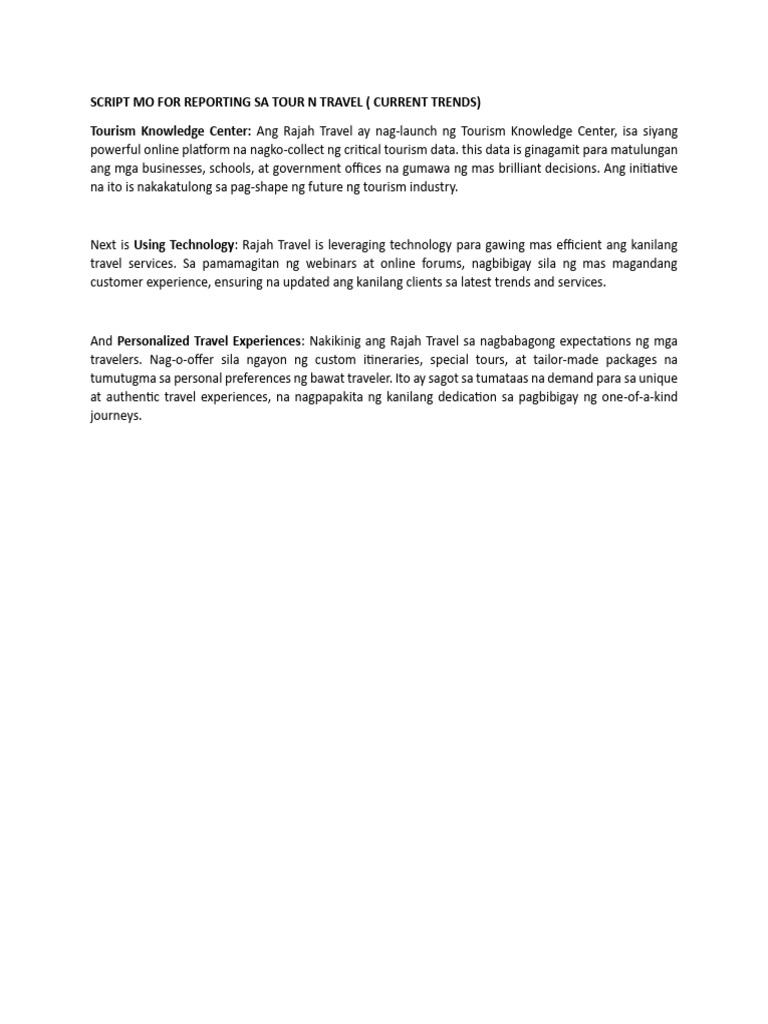 Script Mo For Reporting Sa Tour N Travel | PDF
