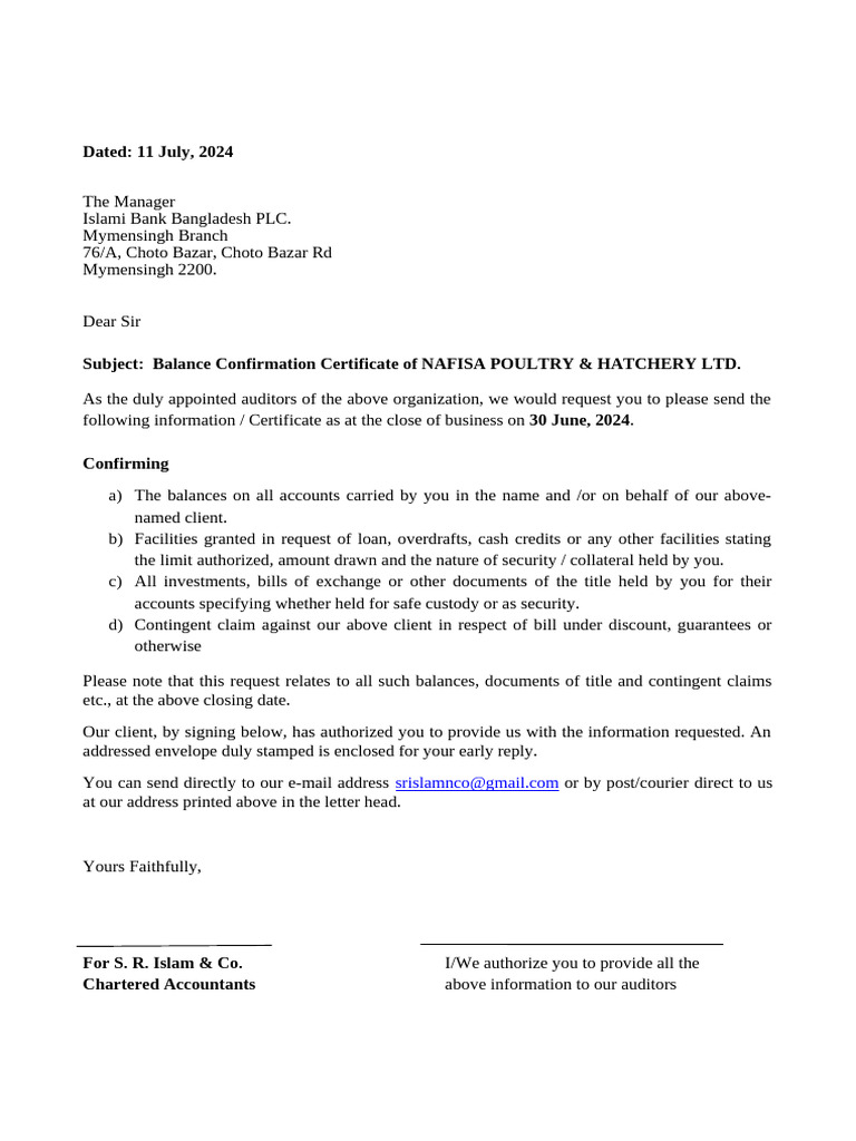 Bank Balance Confirmation | PDF | Banks | Accountant