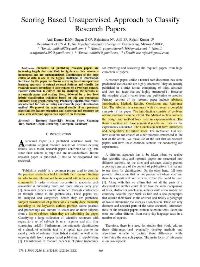 Unsupervised Classification of Research Papers | PDF | Statistical ...