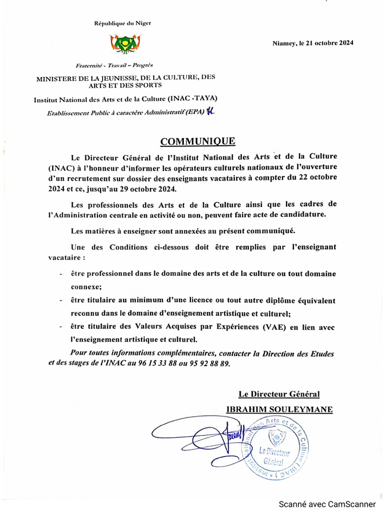 Communiqué INAC Vacation | PDF