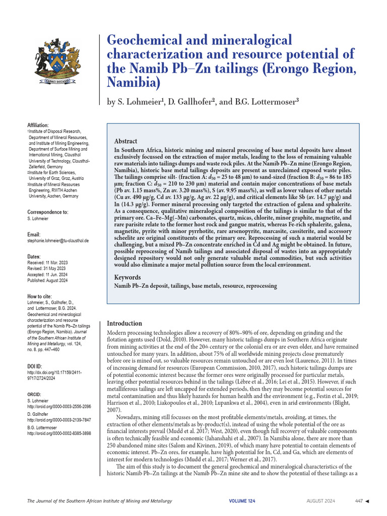 Namib Pb-Zn Tailings Resource Potential | PDF | Mining | Ore