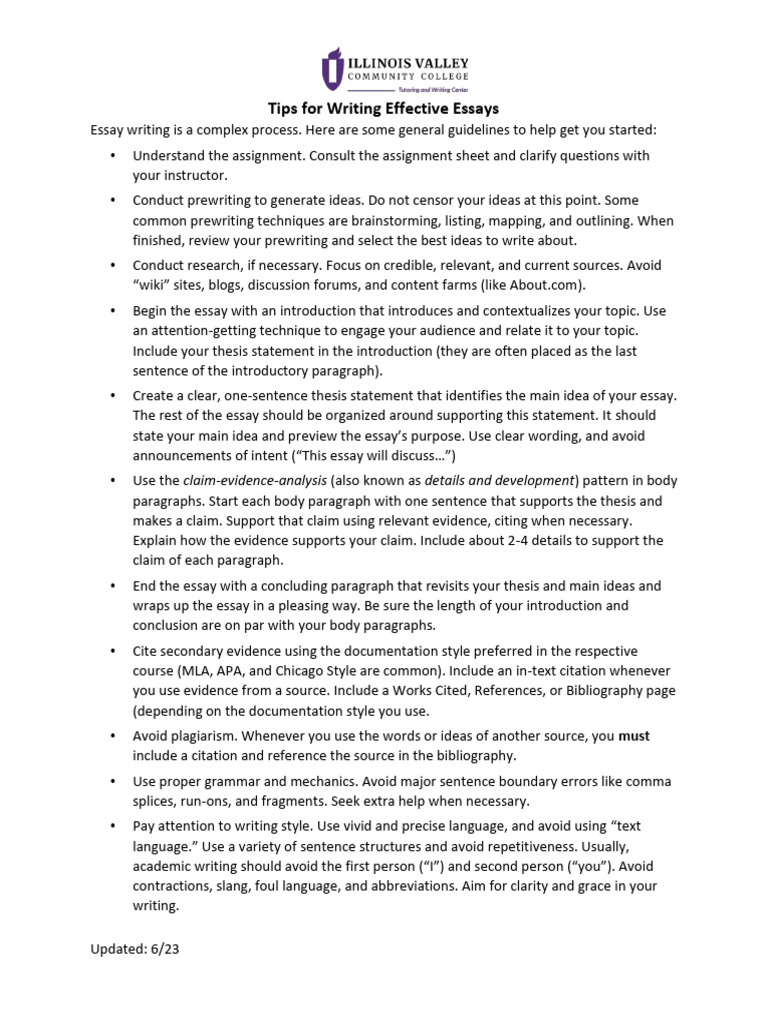 Essay Tips | PDF | Essays | Citation
