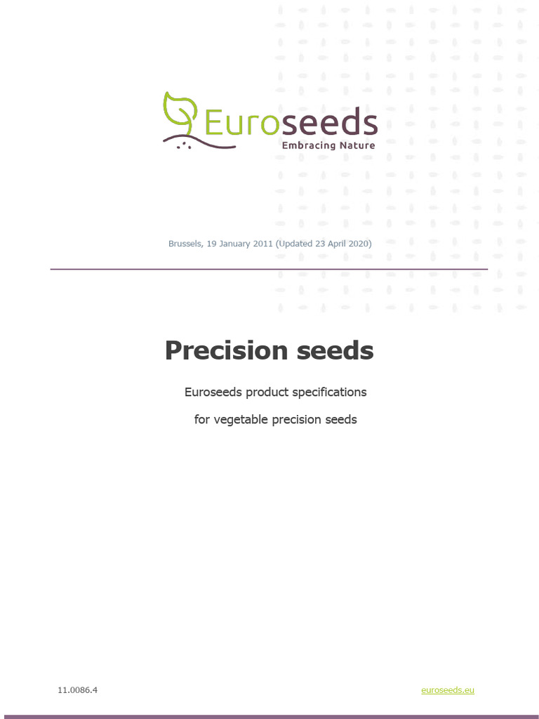 Euroseeds Specifications for Precision Seeds | PDF | Pickling | Seed