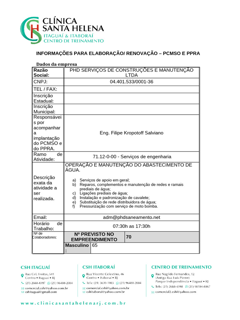 PCMSO e PPRA: Dados da PHD Construções | PDF | Dirigir