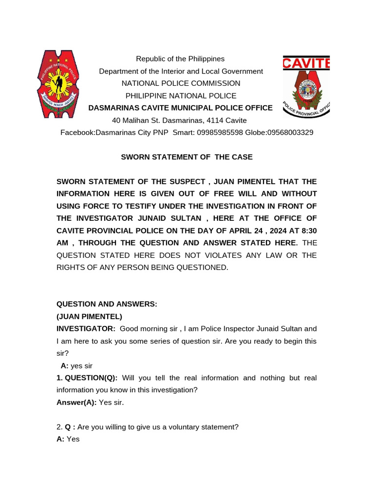 Sworn Statement | PDF | Law Enforcement | Crime & Violence