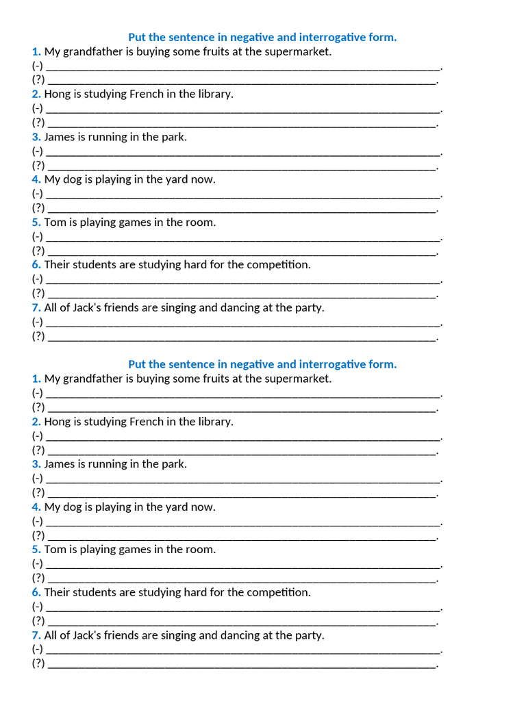 Negative and Interrogative Form Worksheet | PDF | Grammar | Language ...
