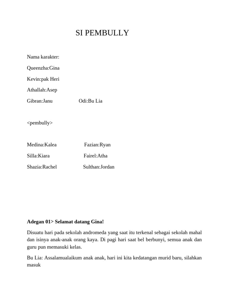 SI PEMBULLY (Naskah Drama Jovanka) | PDF