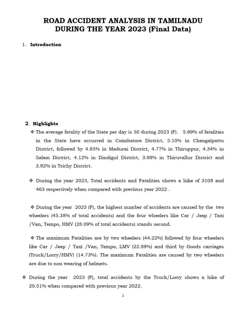 Tamil Nadu Road Accident Report 2023 | PDF | Truck | Traffic Collision