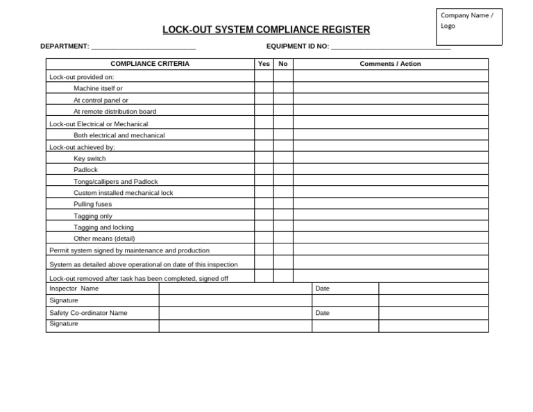 Lock-Out System Compliance Checklist | PDF | Technology & Engineering