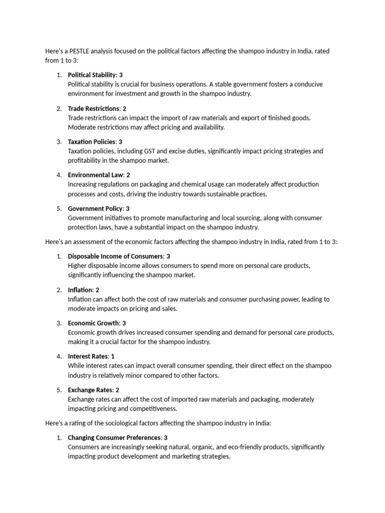 Pestle Analysis of Shampoo Industry | PDF | Product (Business) | Pricing