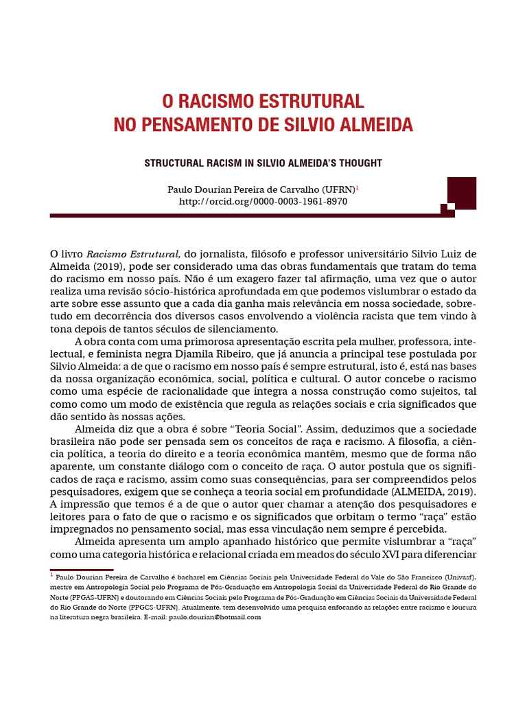 Racismo Estrutural na Obra de Silvio Almeida | PDF | Racismo ...